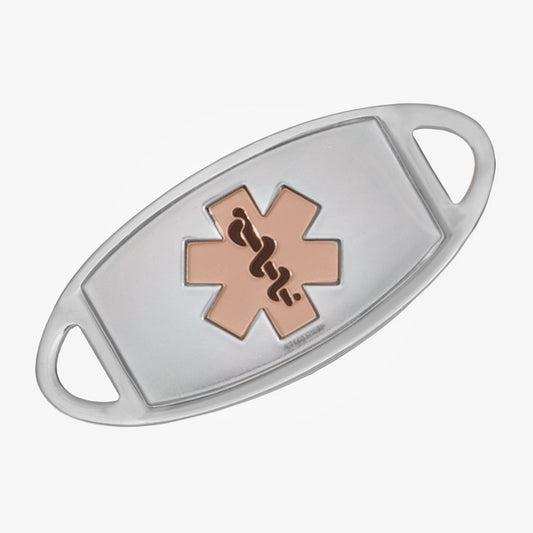 Stainless steel medical ID tag with rose gold medical ID symbol