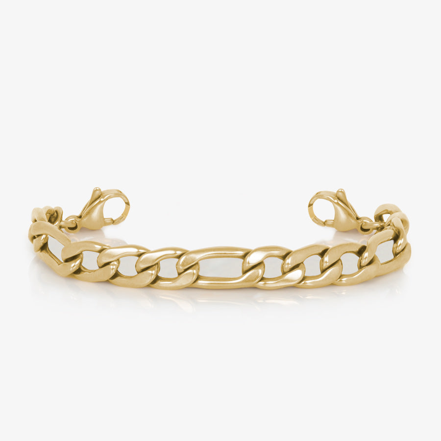 Gold Tone Figaro Medical ID Bracelet. Waterproof stainless medical ID bracelet with lobster clasp on each end to hold ID tag