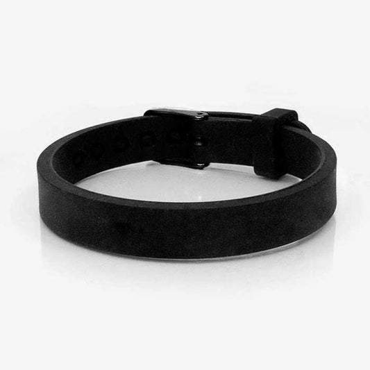 Black silicone medical ID bracelet with silver watch style clasp