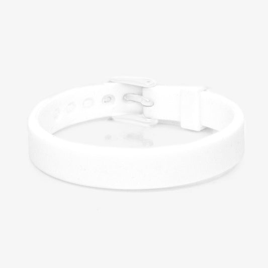 White silicone medical ID band with white watch style clasp