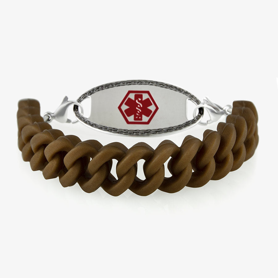 Silver silicone Medical ID Bracelet with red medical ID symbol with silver lobster clasps