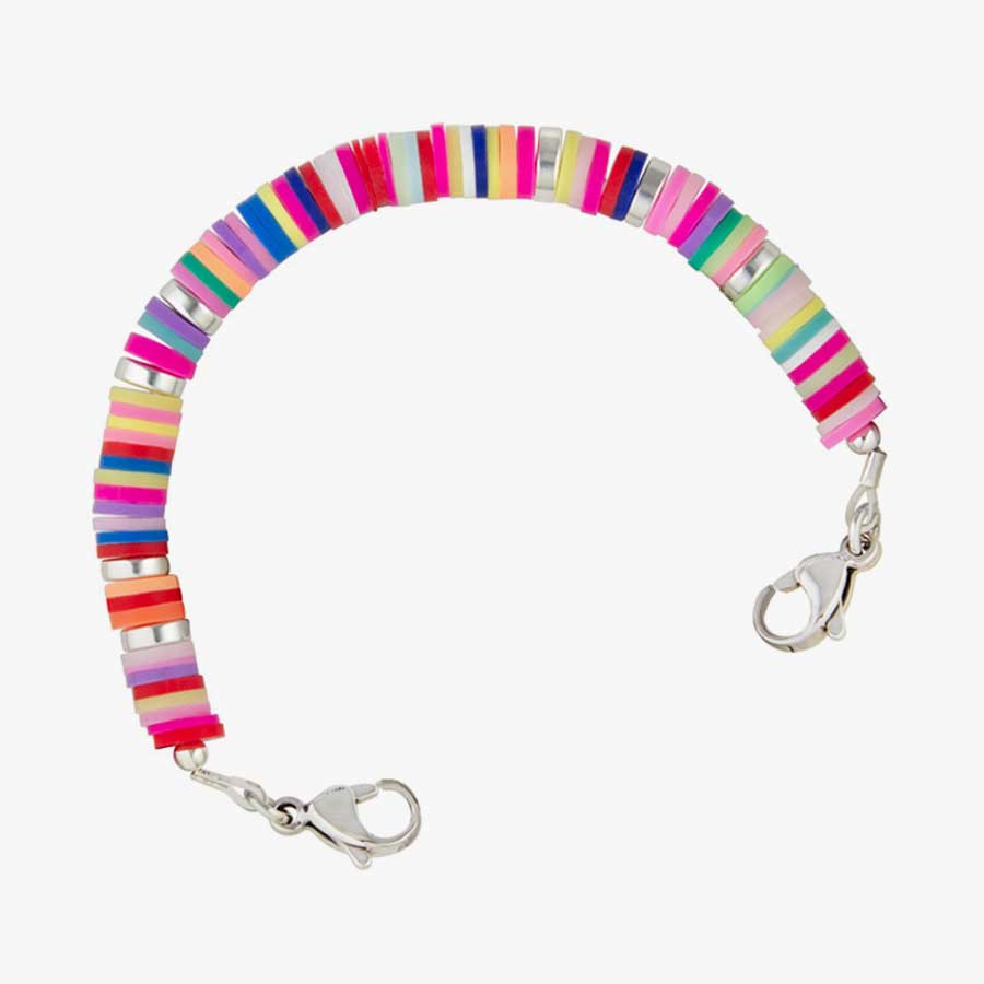 Overhead view of cute colorful medical ID bracelet for girls