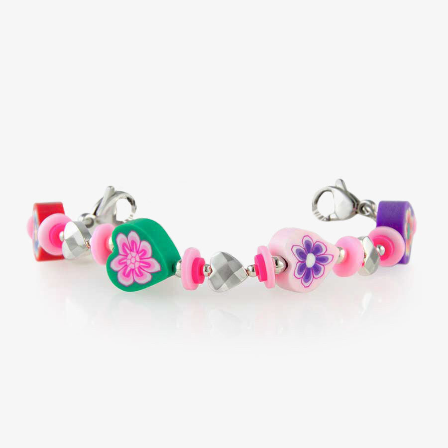 Cute girls medical ID bracelet with colorful flower beads and decorative medical ID tag