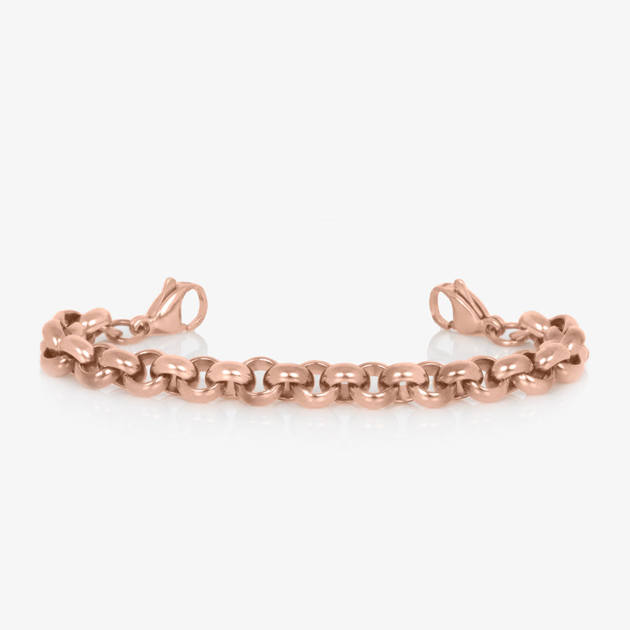 Rose gold tone stainless steel rolo chain medical ID bracelet finished with rose gold tone lobster clasps at each end.