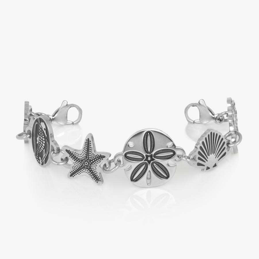 Medical ID bracelet chain with beautiful sea life links in silver