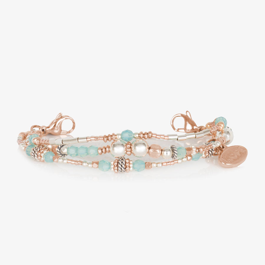 Rose gold medical ID bracelet with rose, sterling, and turquoise beaded accents