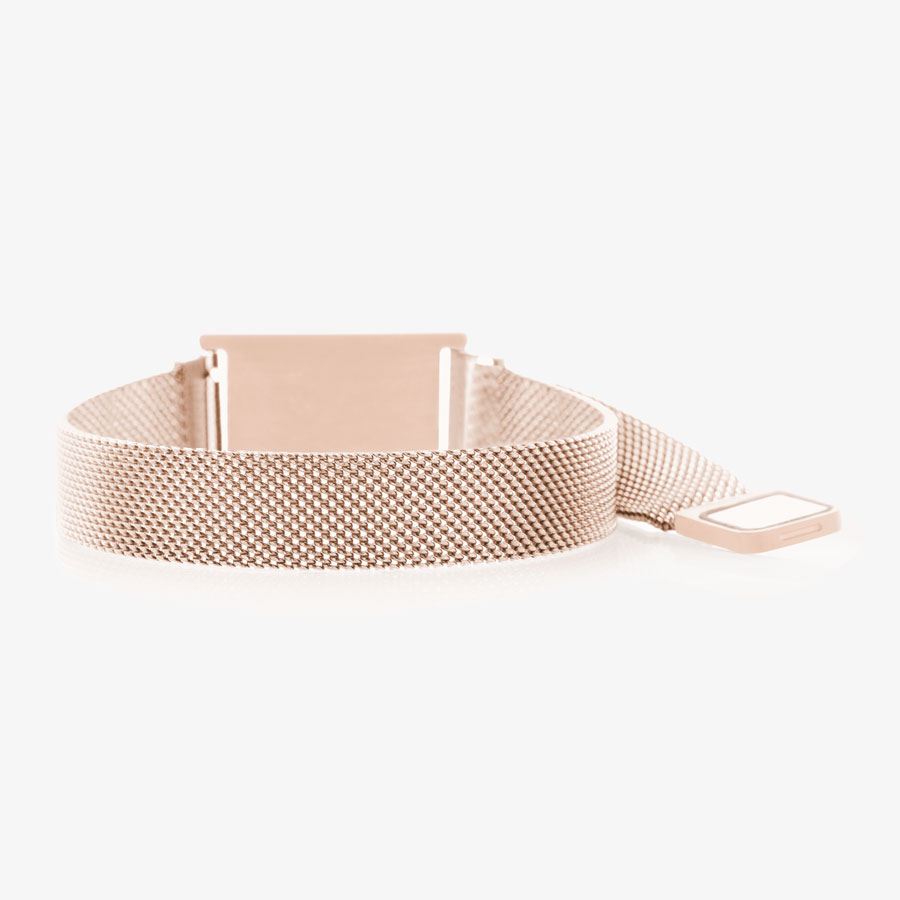 Rose gold mesh medical ID bracelet with magnetic clasp open