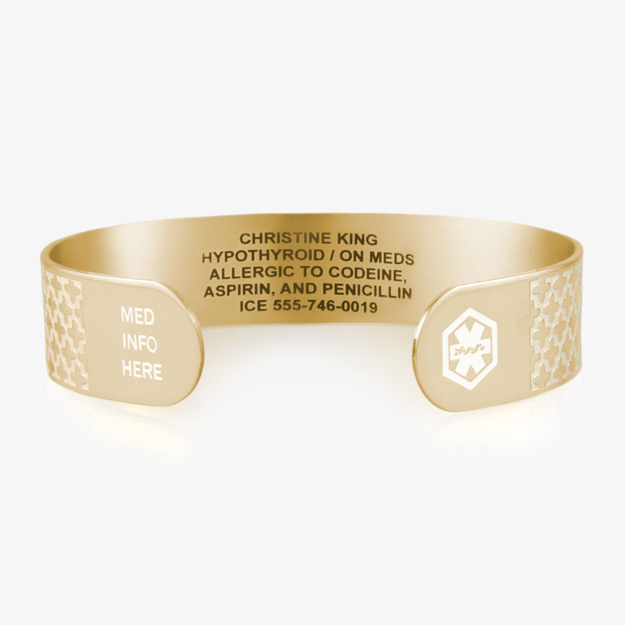 Mae Med ID Cuff Featuring 5 lines of custome Laser Engraving