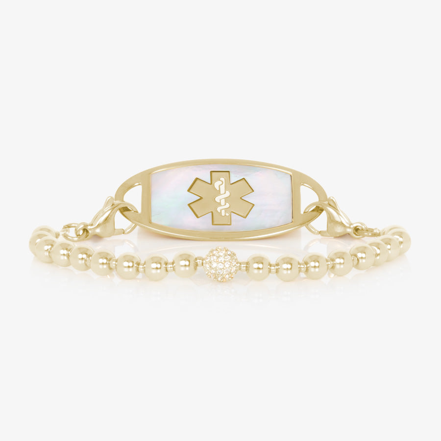 Gold tone beaded stretch medical ID bracelet