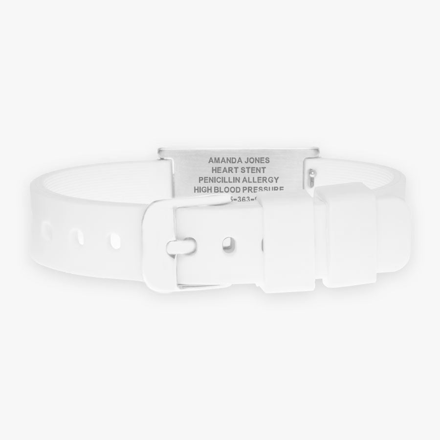 Back view of stainless steel clasp of activewear fit medical ID bracelet