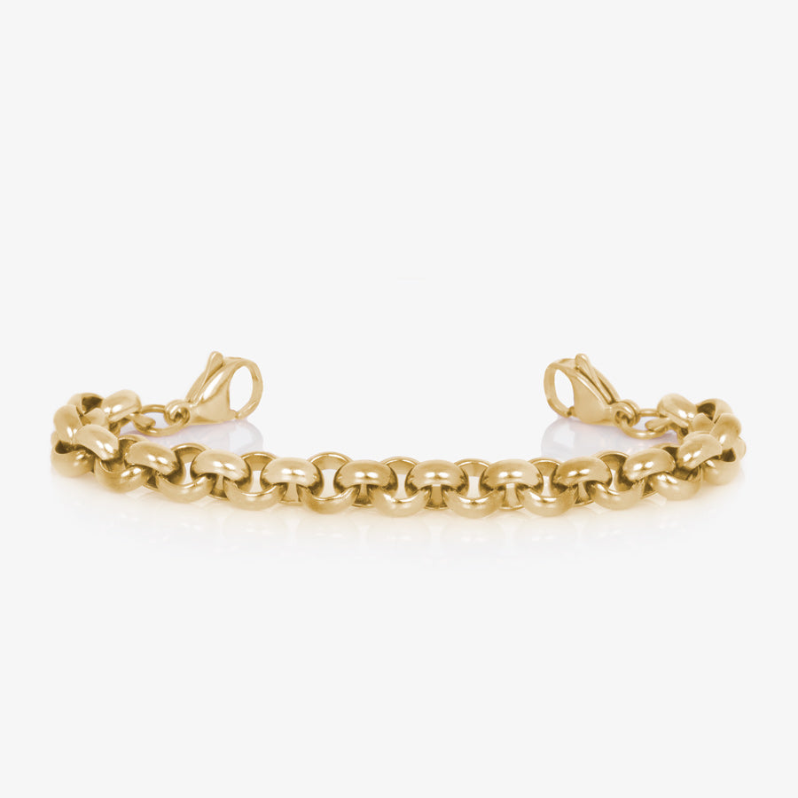 Gold tone stainless steel medical ID bracelet with gold tone lobster clasps at each end.