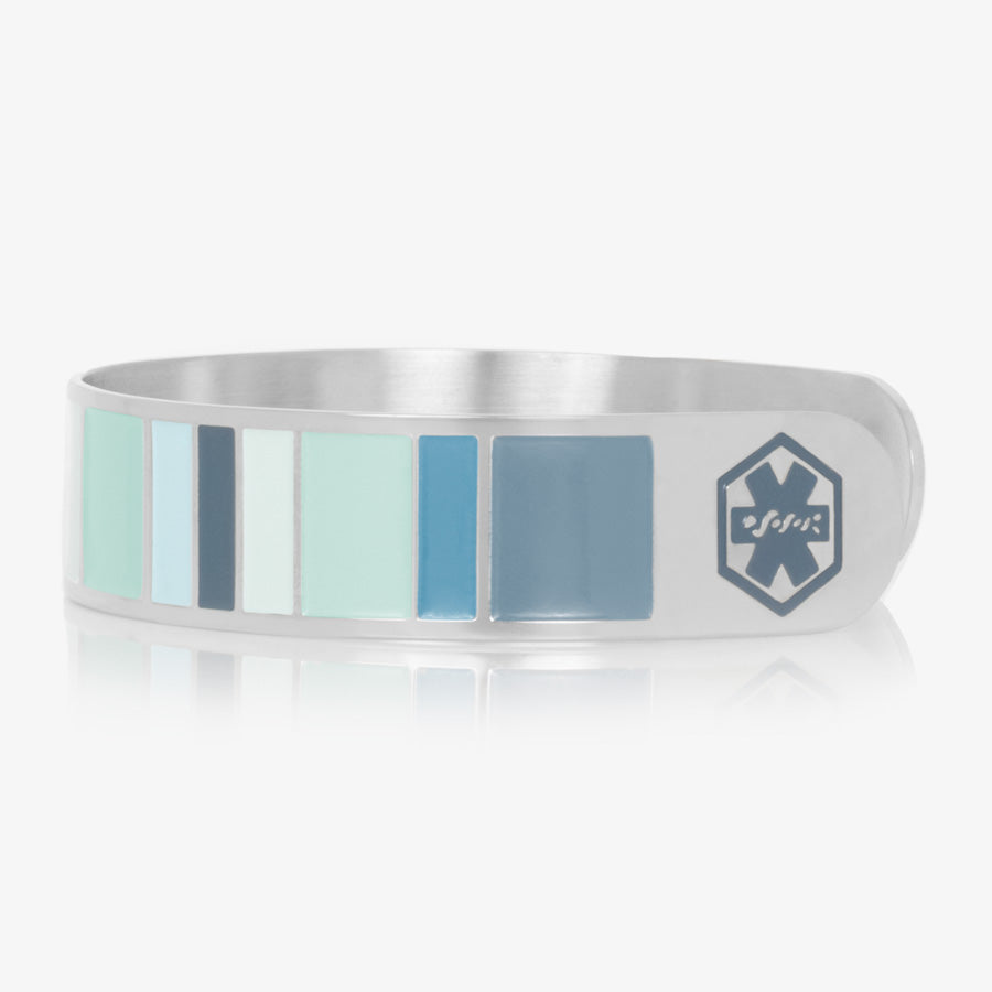 Blue color block medical ID alert bracelet with blue medical symbols