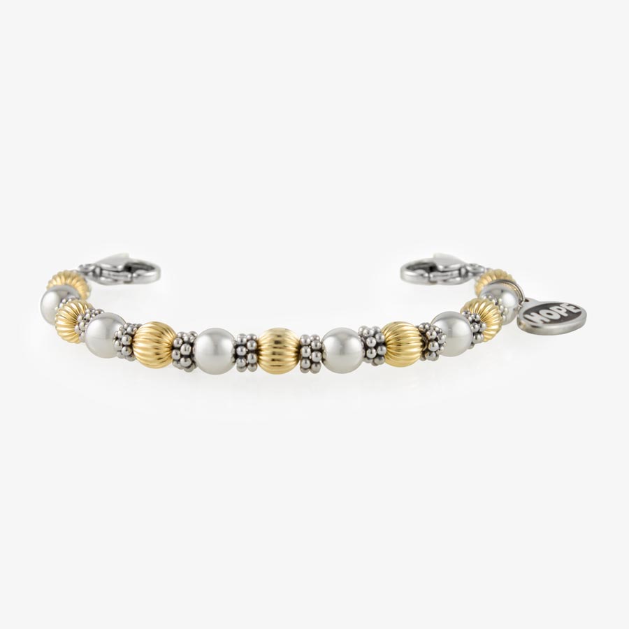 Gold and silver balis beaded stretch medical ID alert bracelet for women