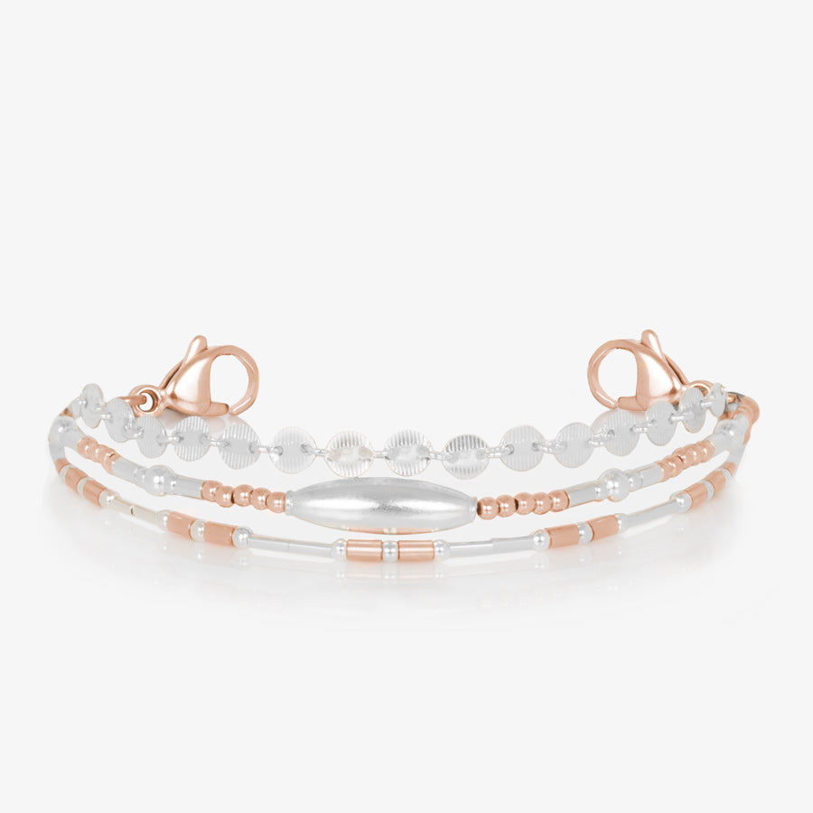 Beaded medical alert bracelet with rose gold and silver beads