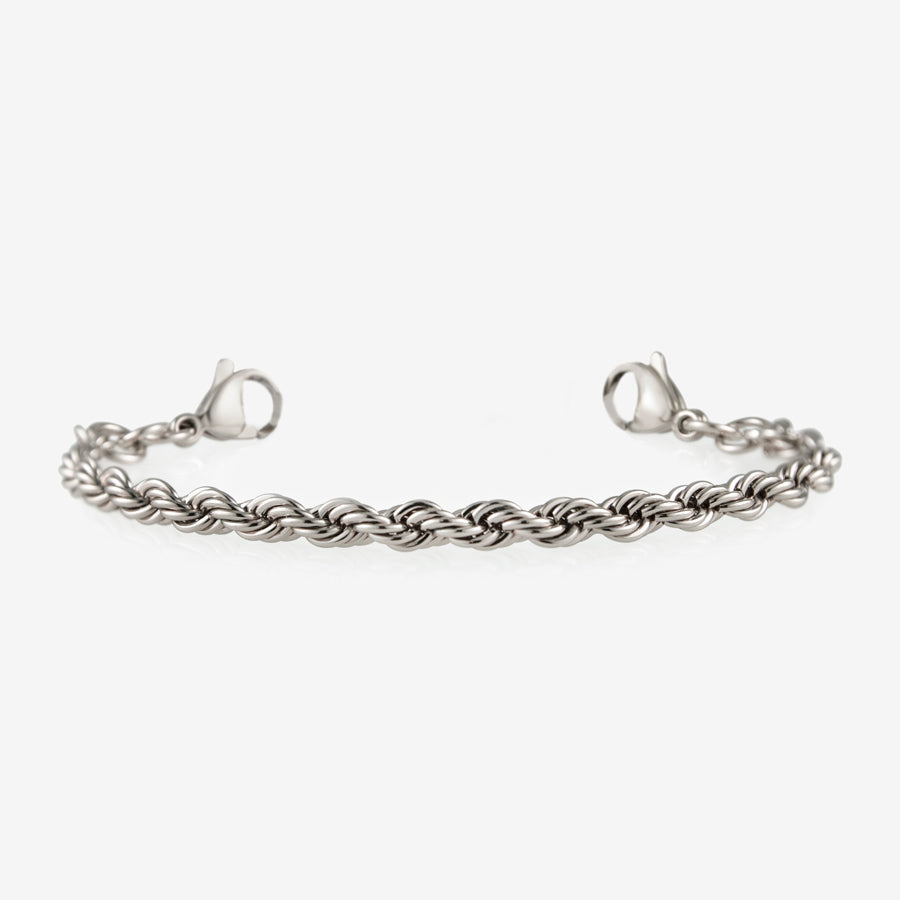 Silver tone rope chain bracelet with stainless steel lobster claps at each end