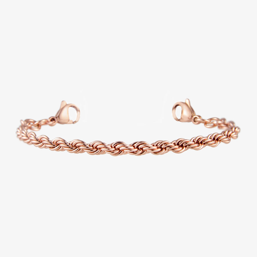 Rose gold tone rope chain medical alert bracelet with rose gold tone stainless steel lobster clasps on each end