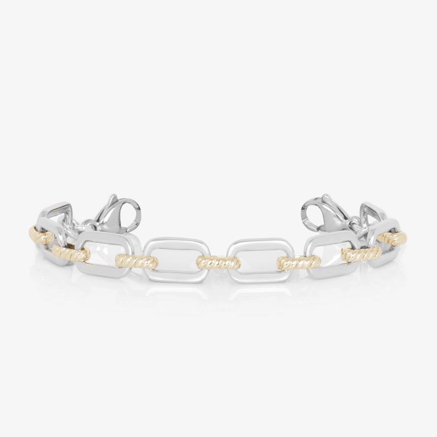 Silver tone oval link medical ID bracelet chain accented with 12k gold plated links and finished with stainless steel lobsters clasps at each end.