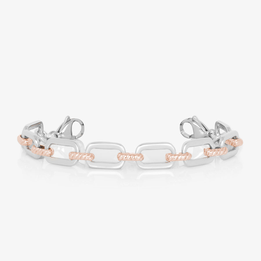 Silver tone oval linked medical ID bracelet with 14k rose gold plated accents finished with stainless steel lobster clasps at each end.