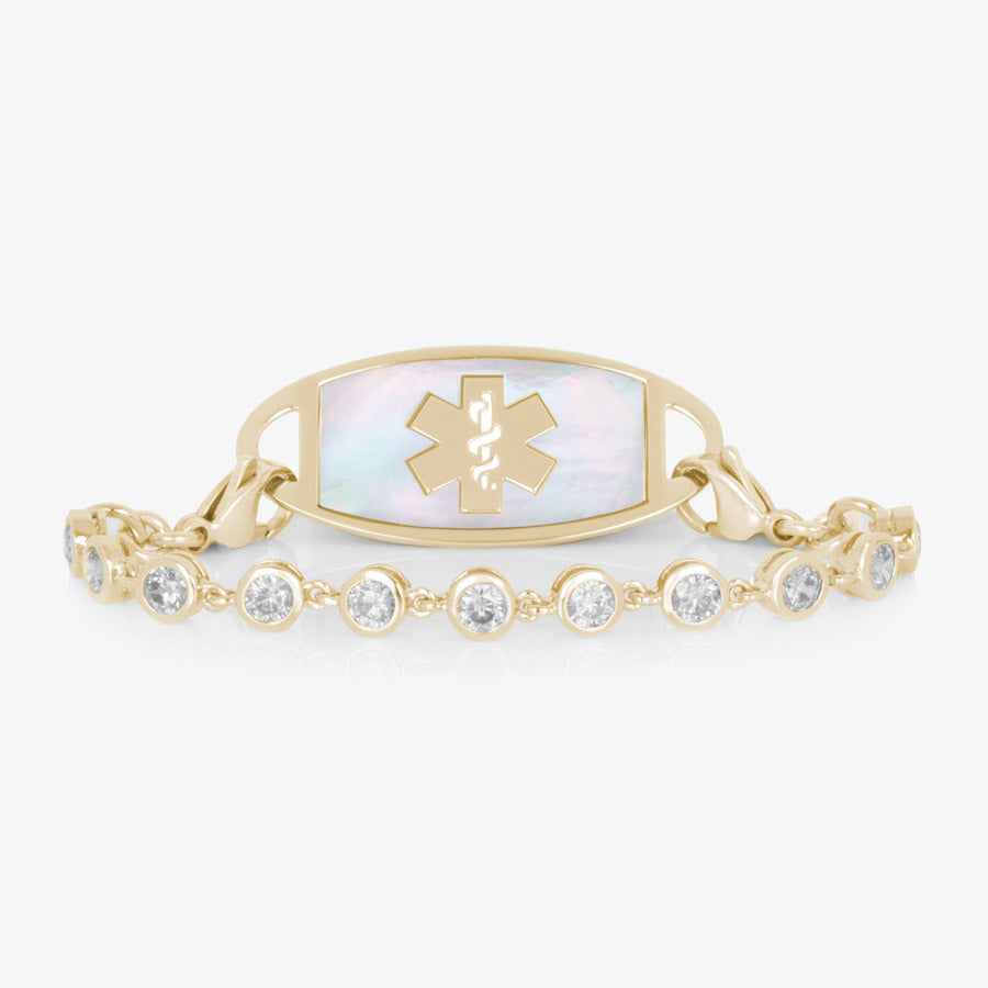 Ella Medical ID Bracelet in Gold with Cubic Zirconia Crystals