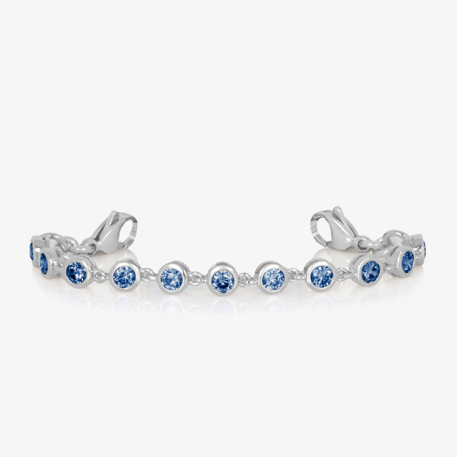 Blue medical ID tennis bracelet with silver bezel set crystals