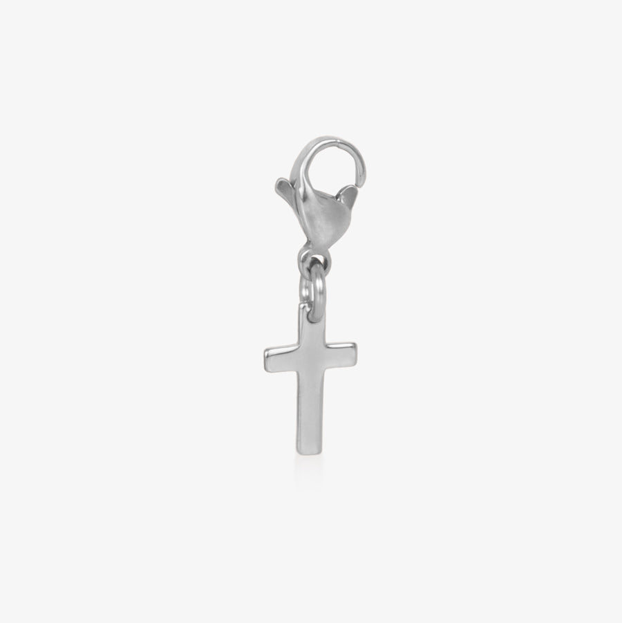 Charm for bracelet with sterling silver cross and lobster clasp