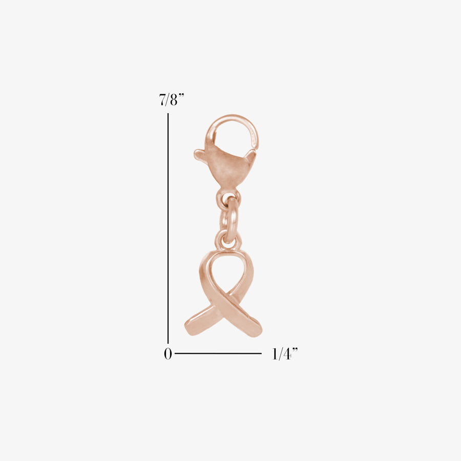 7/8” x 1/4” scale of the stainless Rose Gold Awareness Charm. Ribbon with a lobster clasp at the top to attach to any LH bracelet