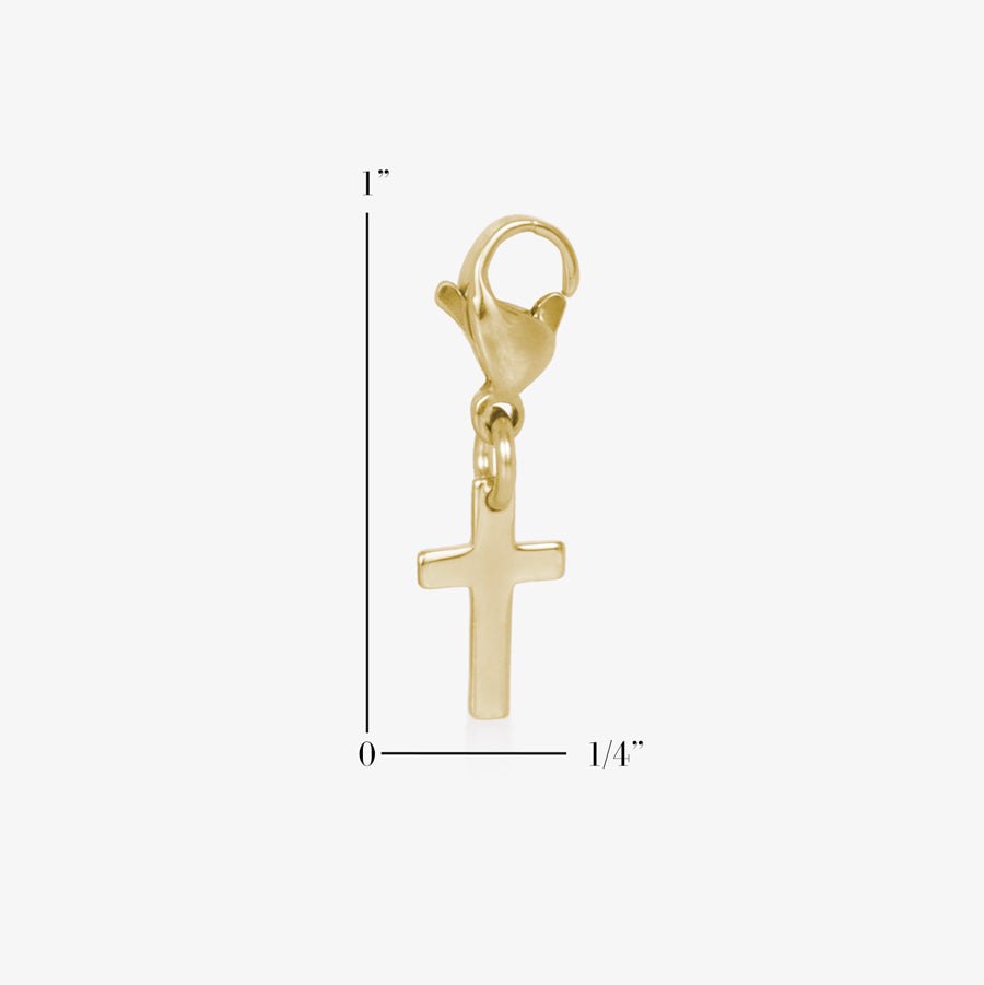 Gold Cross Charm show measurements of one inch by one quarter inch