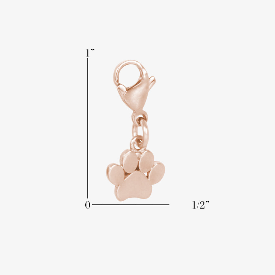 Rose Gold Paw Charm showing size of one inch by half inch