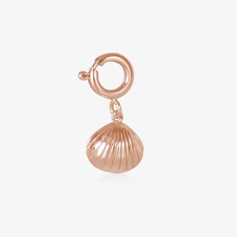 Back side of 14k rose gold plated open oyster shell charm.