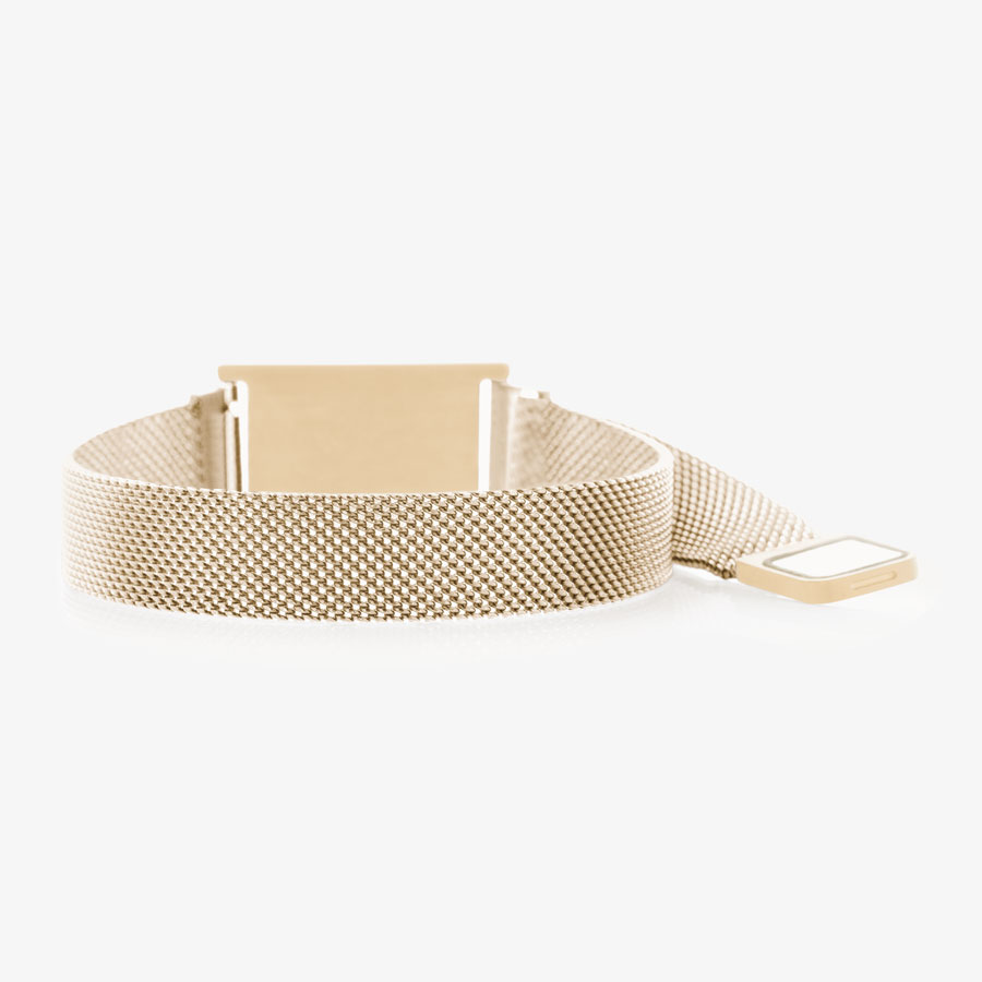 Magnetic clasp on brushed sandstone stainless steel magnetic mesh med ID bracelet.