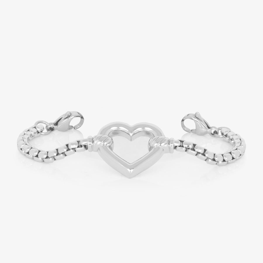 Silver Medical ID box chain bracelet with open heart charm.