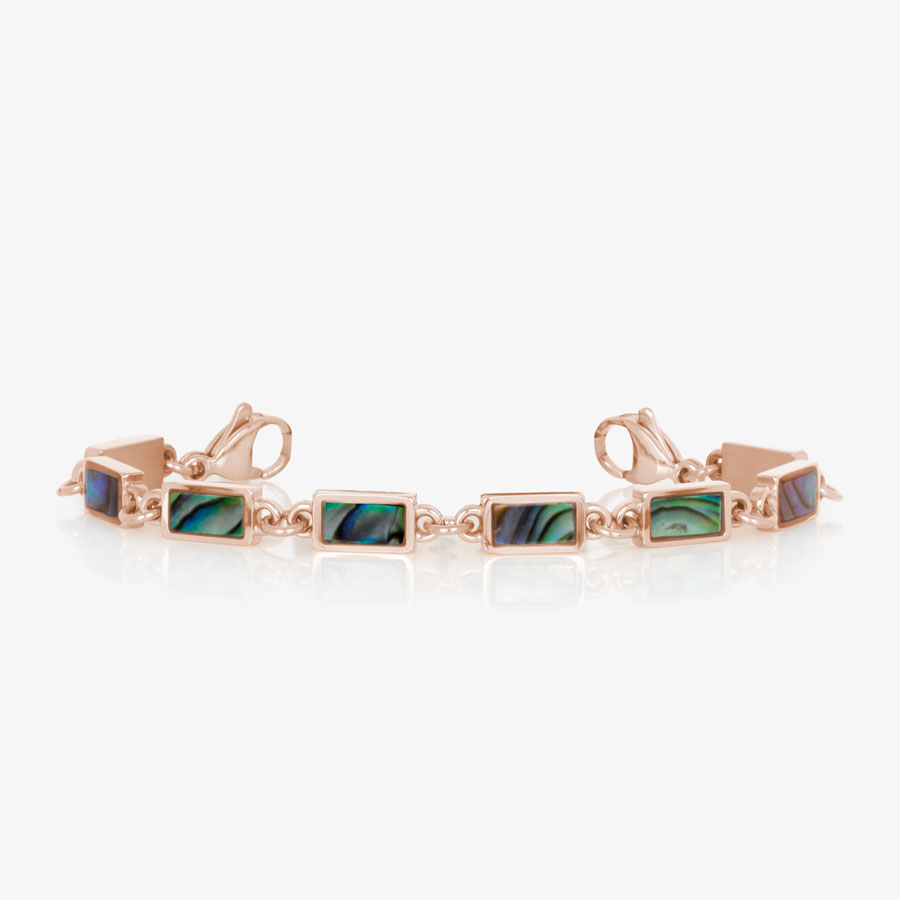 Rose gold medical ID chain bracelet with abalone inlay in links