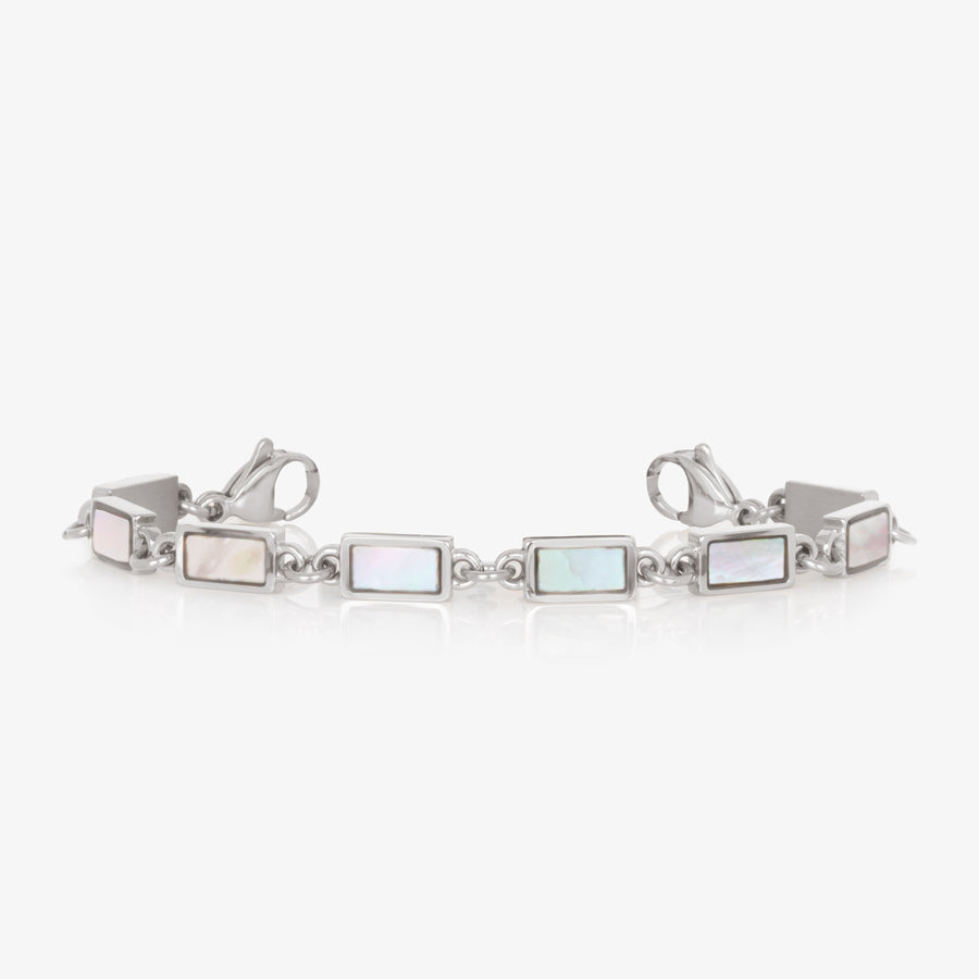 Silver medical ID chain bracelet with mother of pearl inlay