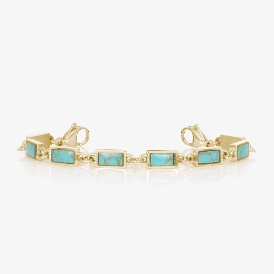 Turquoise and gold medical ID chain bracelet with rectangle links