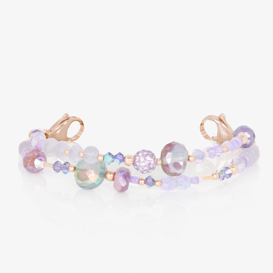 Beaded medical alert bracelet with purple and lavender beads and rose gold accents