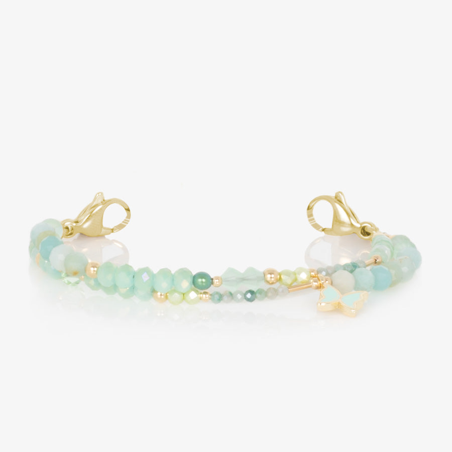 Women's beaded medical ID bracelet in mint green and gold