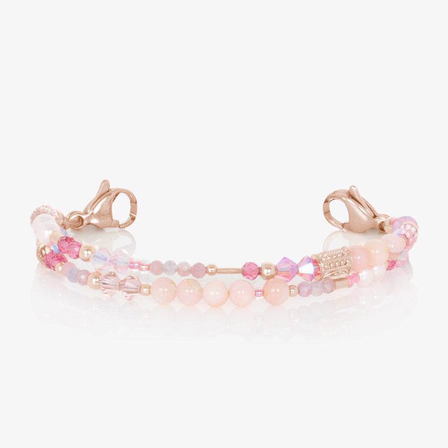 Beaded pink and rose gold medical alert bracelet with no tag