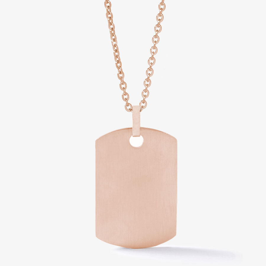 Blank back of rose gold medical ID alert dog tag necklace with ball chain