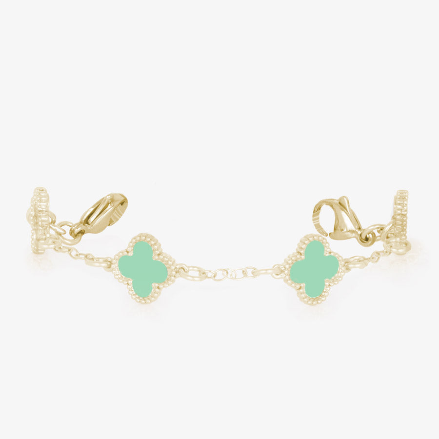 Mint green and gold medical ID chain bracelet with clover shaped links