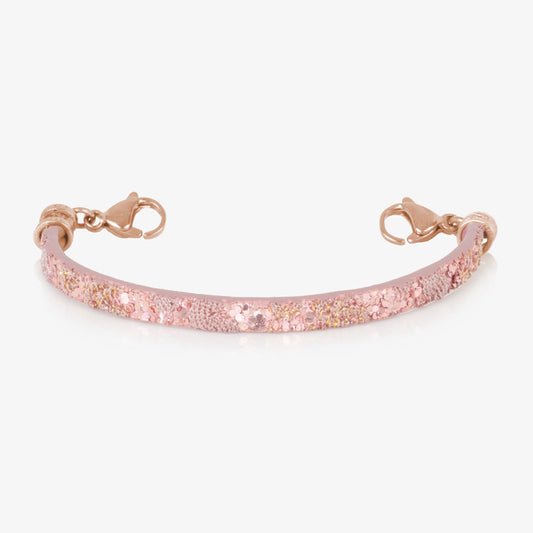 Rose gold and pink medical ID bracelet in leather with rose gold lobster clasps