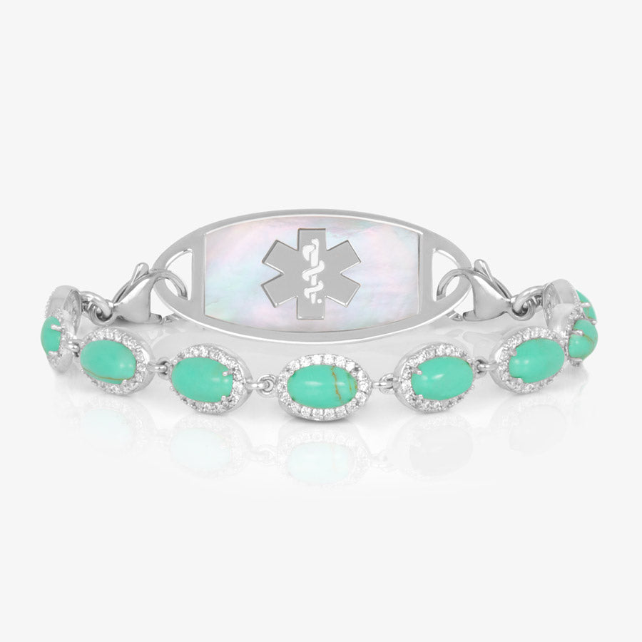 Sterling silver and turquoise medical ID chain bracelet in sterling silver