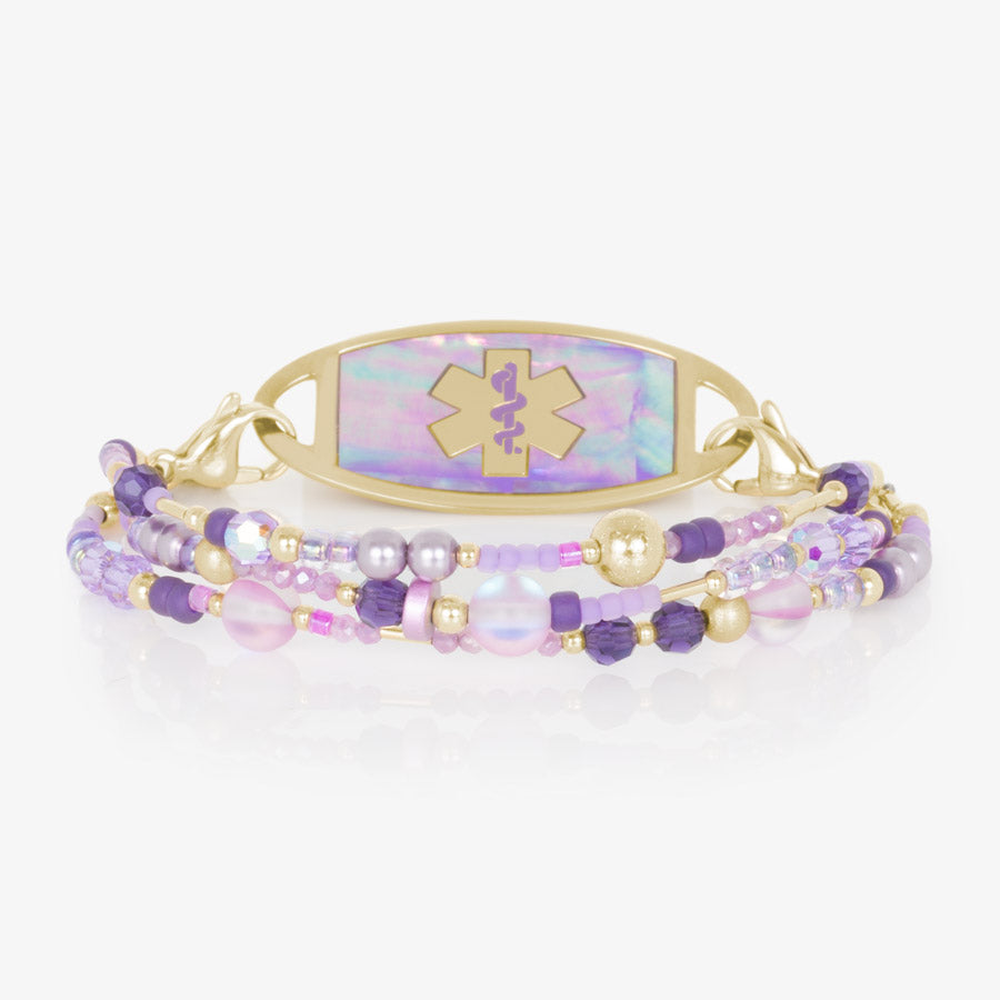 Jolie Beaded Bracelet paired with Gold and Lilac Abalone Med ID Tag