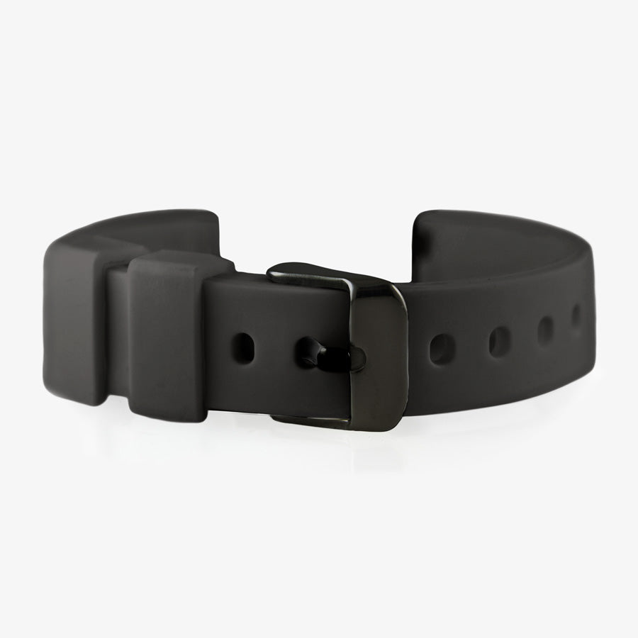 Back buckle closure of black silicone medical ID band