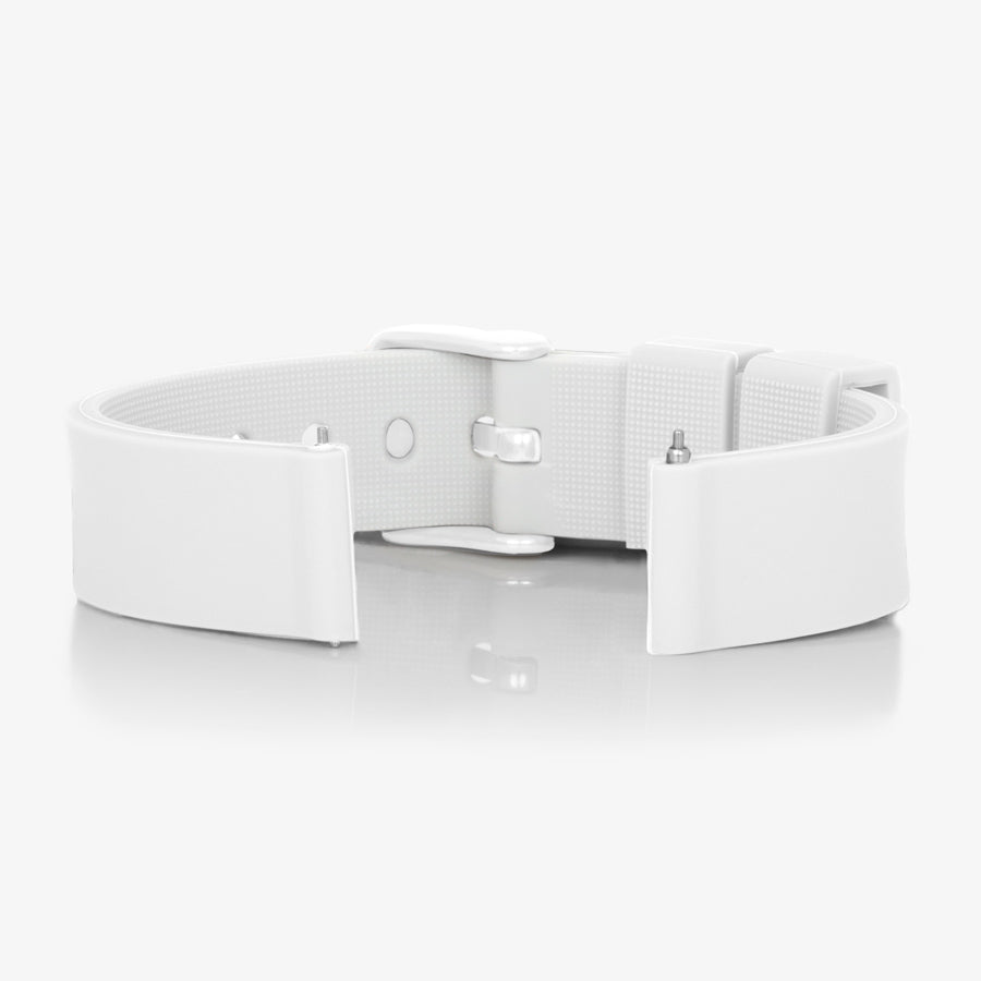 White silicone Trek band with white clasp