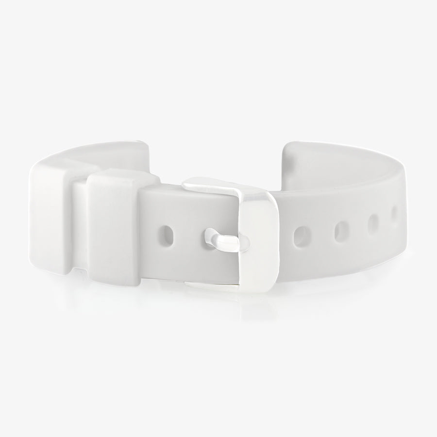 Back of white ActiveWear Trek band with white buckle clasp