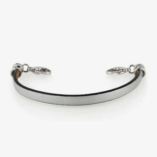 Silver leather medical ID bracelet with silver lobster clasps