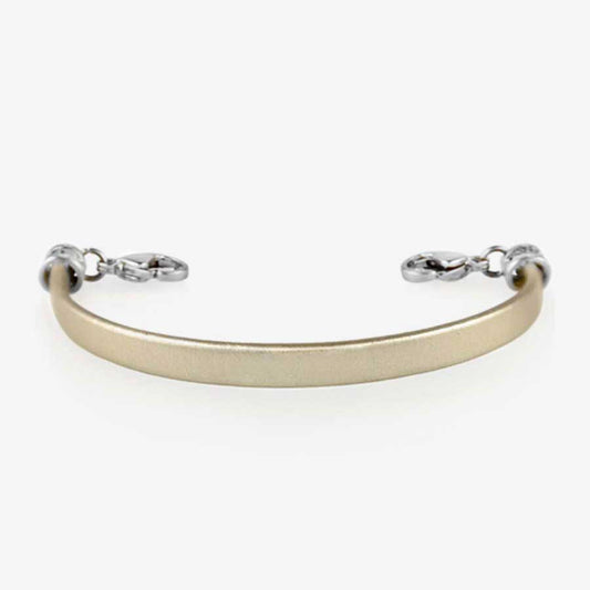 Champagne colored leather medical ID bracelet with silver tone lobster clasps