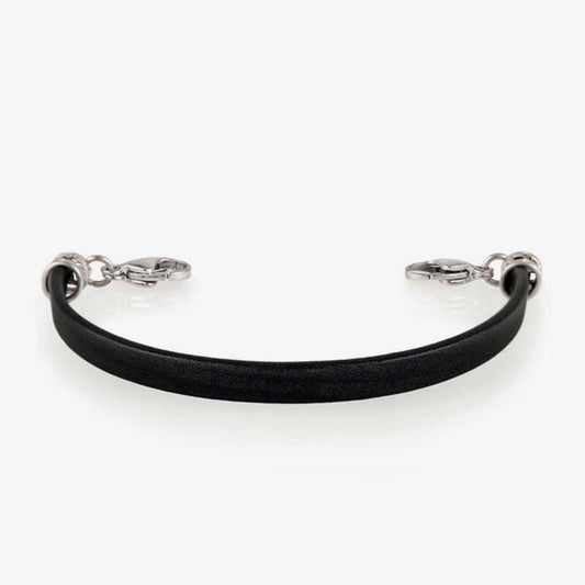 Black leather medical ID band with stainless steel lobster clasps