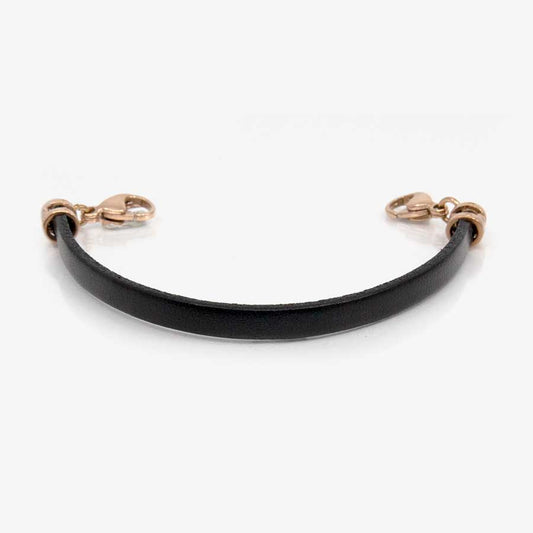 Black leather medical ID bracelet with rose gold lobster clasps