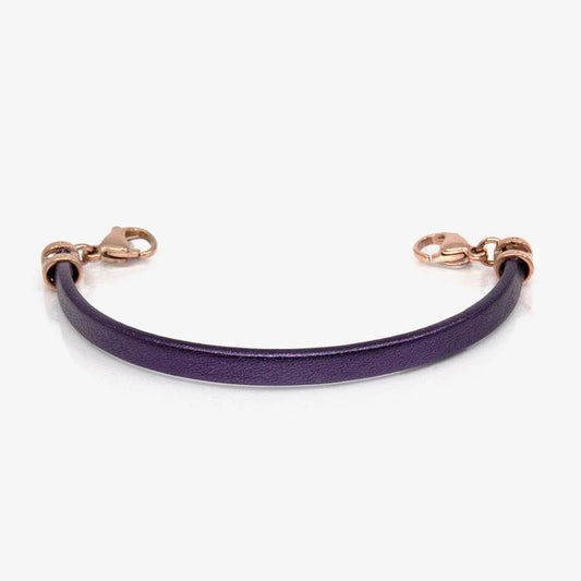 Purple leather medical ID bracelet with rose gold lobster clasps